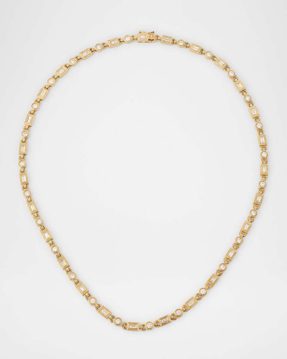 Fluted Baguette and Round Diamond Eternity Necklace